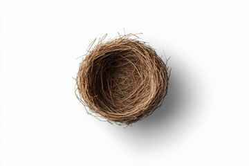 Empty bird nest, isolated on white background, high angle view.dir