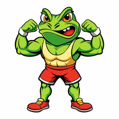 A ferocious angry frog athlete posing art vector illustration
