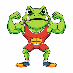 A ferocious angry frog athlete posing art vector illustration