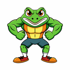 A ferocious angry frog athlete posing art vector illustration