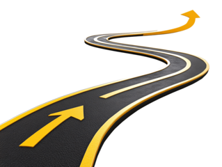 a road with yellow arrows on it