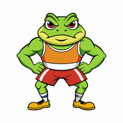 A ferocious angry frog athlete posing art vector illustration