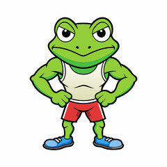 A ferocious angry frog athlete posing art vector illustration