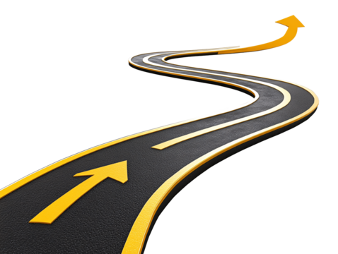 a road with yellow arrows on it - Powered by Adobe