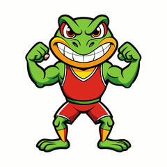 A ferocious angry frog athlete posing art vector illustration