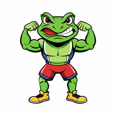 A ferocious angry frog athlete posing art vector illustration