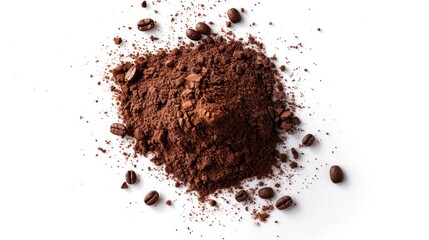 Coffee or chocolate powder on white background png transparent. hyper realistic