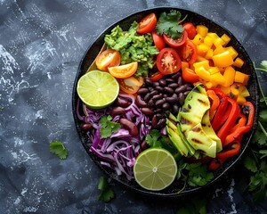 Vibrant Taco Platter with Grilled Veggies  Beans  Avocado  and Lime Wedge   Healthy Mexican Inspired Meal Concept