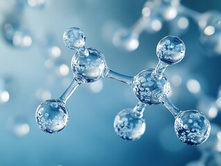 Futuristic Macro View of Water Molecules in the Air, High Resolution 3D Rendering with Blue Gradient, Science Concept, Professional Photo Shoot, High Clarity and Dynamic Range