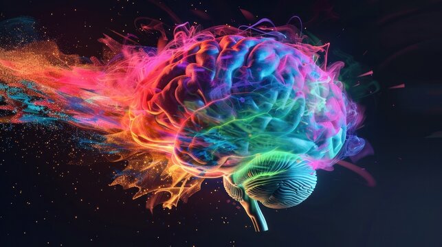 human brain exploding with knowledge, emotions, and creativity in generative glow