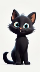 Obraz premium A curious black kitten with large eyes looking playfully in a cozy indoor setting during daylight