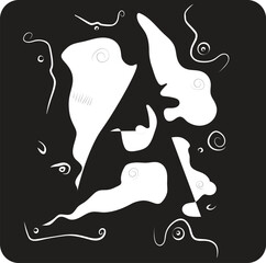 Abstract design print. minimal surreal art in black and white. dream-like, spontaneously created art