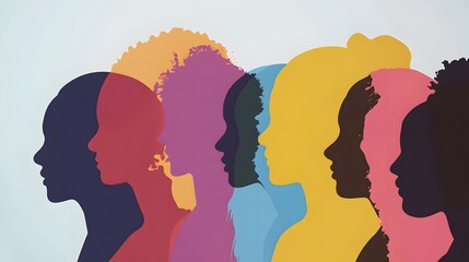 Colorful silhouettes of women in profile.