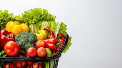 copy space background shopping basket with many kind of vegetable