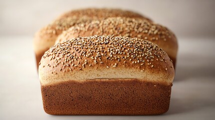 Freshly baked bread loaves topped with sesame seeds, perfect for culinary and bakery-themed projects.