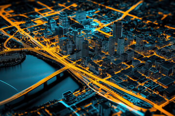 Obraz premium Technical aerial visual, 3D LiDAR GIS aerial map satellite scan model isolated, showing Portland, Oregon. Elevation, topography, render