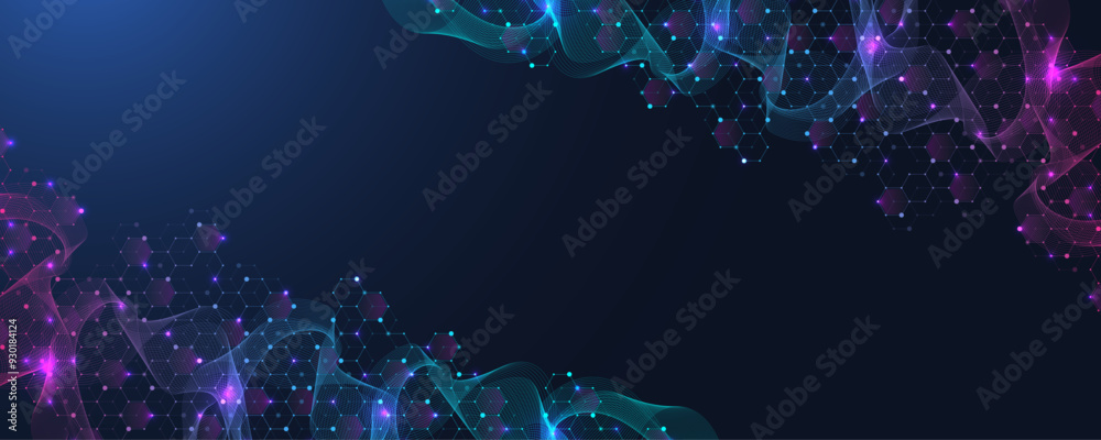 Poster Hexagonal digital abstract background. Technology concept with lines, dots and hexagons for poster, banner, header, footer