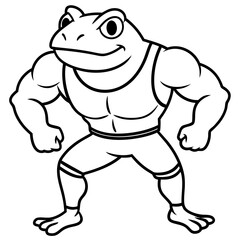 A ferocious angry frog athlete posing line art vector illustration
