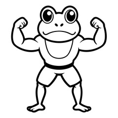 A ferocious angry frog athlete posing line art vector illustration