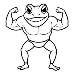 A ferocious angry frog athlete posing line art vector illustration