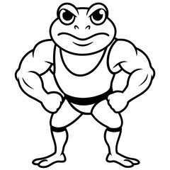 A ferocious angry frog athlete posing line art vector illustration