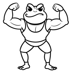 A ferocious angry frog athlete posing line art vector illustration