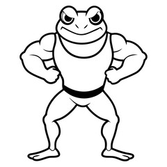 A ferocious angry frog athlete posing line art vector illustration