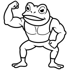 A ferocious angry frog athlete posing line art vector illustration