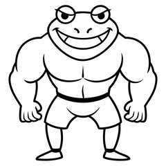 A ferocious angry frog athlete posing line art vector illustration