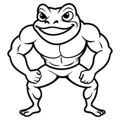 A ferocious angry frog athlete posing line art vector illustration