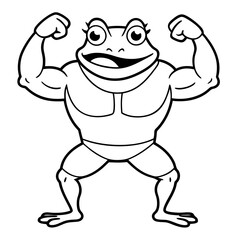 A ferocious angry frog athlete posing line art vector illustration