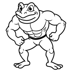 A ferocious angry frog athlete posing line art vector illustration