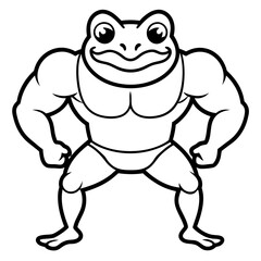 A ferocious angry frog athlete posing line art vector illustration