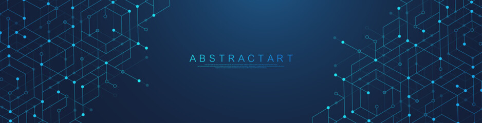 Hexagonal digital abstract background. Technology concept with lines, dots and hexagons for poster, banner, header, footer