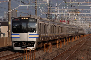 高架線を高速で駆け抜けるE217系電車(更新車)_2009/8/24撮影