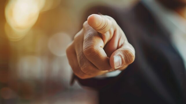 Index finger of businessman pointing during a talk (focus on, influential communication, dynamic, Overlay, Executive lounge)