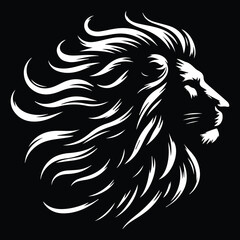 Majestic Lion Silhouette | Black and White Stylized Animal Art & Illustration | High-Contrast Vector Art of a Regal Lion with Flowing Mane - Perfect for T-Shirts, Posters, and Digital Art Projects