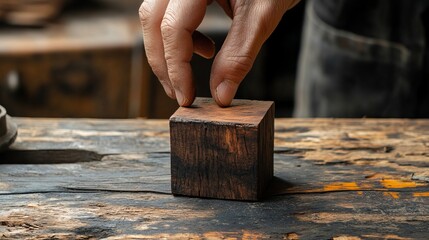 Hand push last piece of wood block to complete