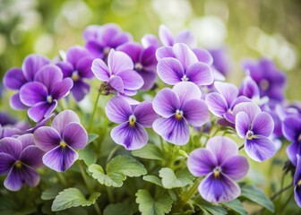 Vibrant purple flowers bloom against a soft, creamy background, filling the frame with delicate petals and lush greenery, evoking a sense of serenity and elegance.
