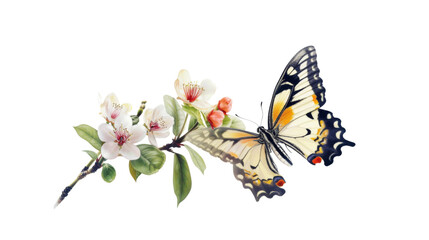 A delicate butterfly landing on a flower_Transparent background PNG
