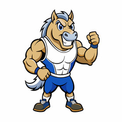 A ferocious angry horse athlete posing art vector illustration