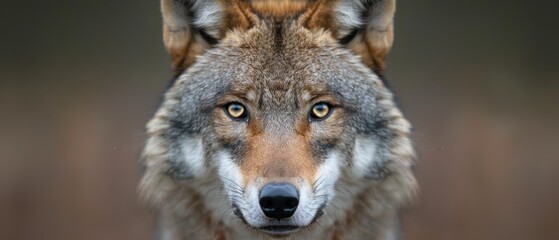Fototapeta premium A tight shot of a wolf's face with a blurred background