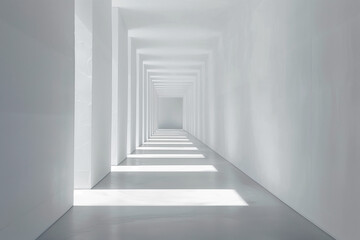 Obraz premium Modern Minimalist Corridor: Geometric Light Patterns and Clean Architectural Lines