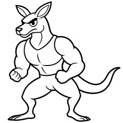 A ferocious angry kangaroo athlete posing line art vector illustration