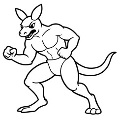 A ferocious angry kangaroo athlete posing line art vector illustration