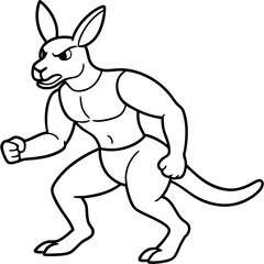 A ferocious angry kangaroo athlete posing line art vector illustration