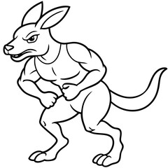 A ferocious angry kangaroo athlete posing line art vector illustration