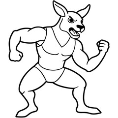 A ferocious angry kangaroo athlete posing line art vector illustration