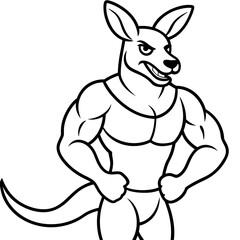 A ferocious angry kangaroo athlete posing line art vector illustration