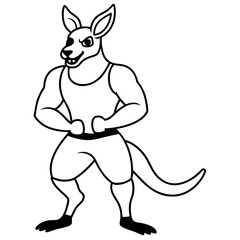 A ferocious angry kangaroo athlete posing line art vector illustration